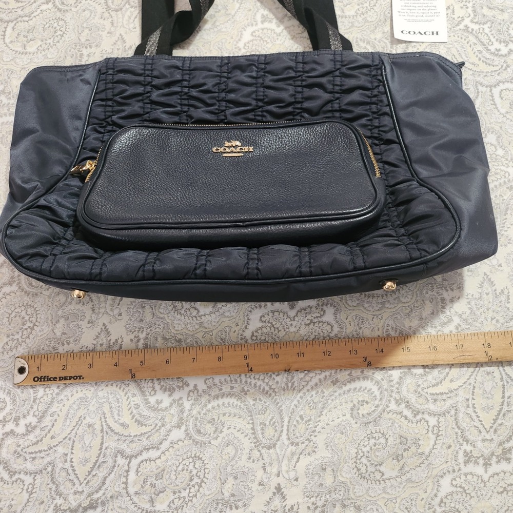 Coach Court Tote Bag Recycled Nylon Ruched Pebble Leather Black Gold C4093 NEW